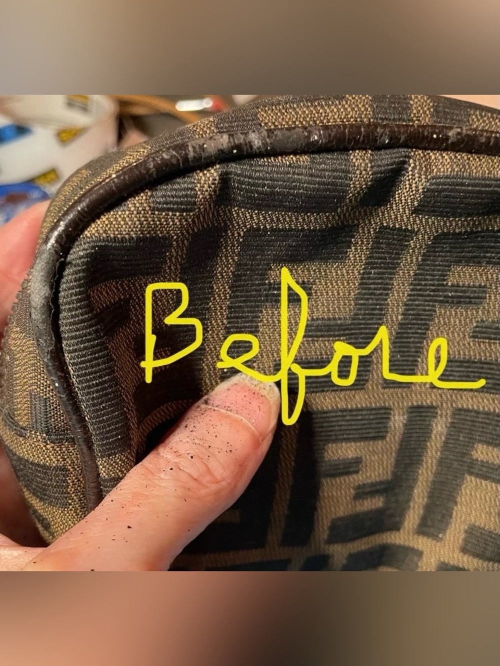 Fendi Authentic Vintage Brown and Black FF Monogram Pouch with Gold Trim - Picture 11 of 14